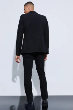 Skinny Fit Double Breasted Corduroy Blazer | BoohooMAN UK