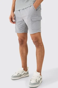Skinny Fit Elasticated Waist Cargo Shorts In Grey | BoohooMAN UK