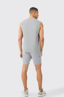 Skinny Fit Elasticated Waist Cargo Shorts In Grey | BoohooMAN UK