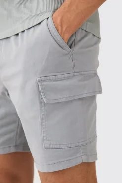 Skinny Fit Elasticated Waist Cargo Shorts In Grey | BoohooMAN UK
