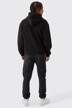 Skinny Fit Elasticated Waist Cuffed Cargo Trousers | BoohooMAN UK