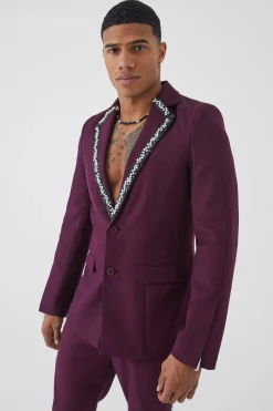 Skinny Fit Embellished Suit | BoohooMAN UK