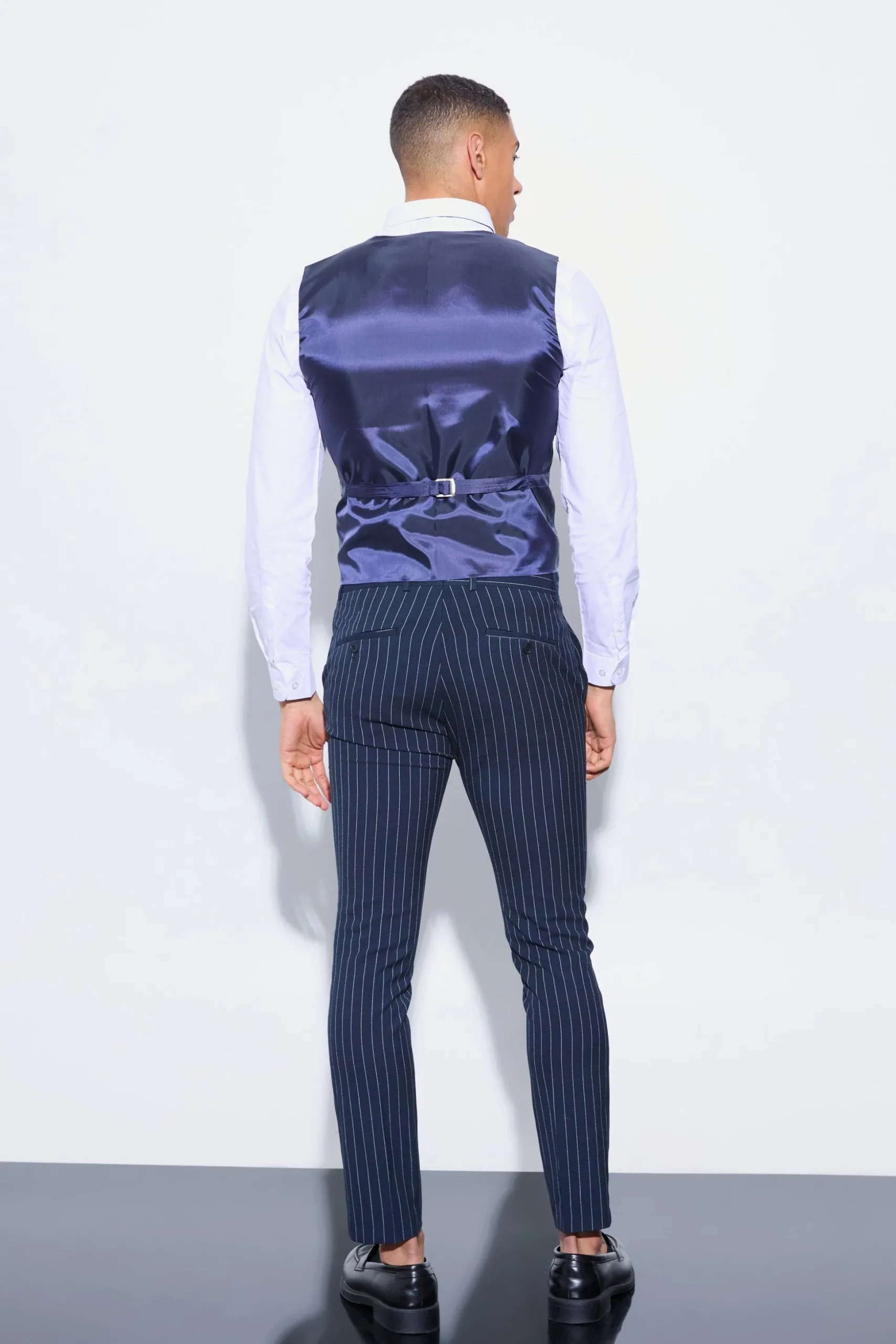 Skinny Fit Pinstripe Double Breasted Suit | BoohooMAN UK