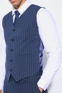 Skinny Fit Pinstripe Double Breasted Suit | BoohooMAN UK
