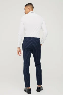 Skinny Fit Pinstripe Suit Trousers | BoohooMAN UK