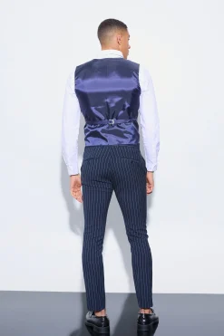 Skinny Fit Pinstripe Waistcoat | BoohooMAN UK