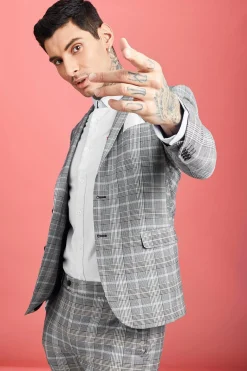 Skinny Fit Prince Of Wales Check Suit Jacket | BoohooMAN UK