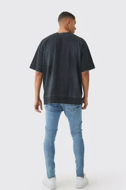 Skinny Fit Rip & Repair Paint Splatter Jeans | BoohooMAN UK