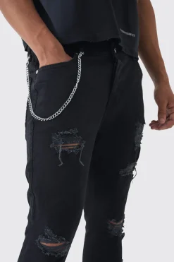 Skinny Fit Ripped Jeans With Chain | BoohooMAN UK
