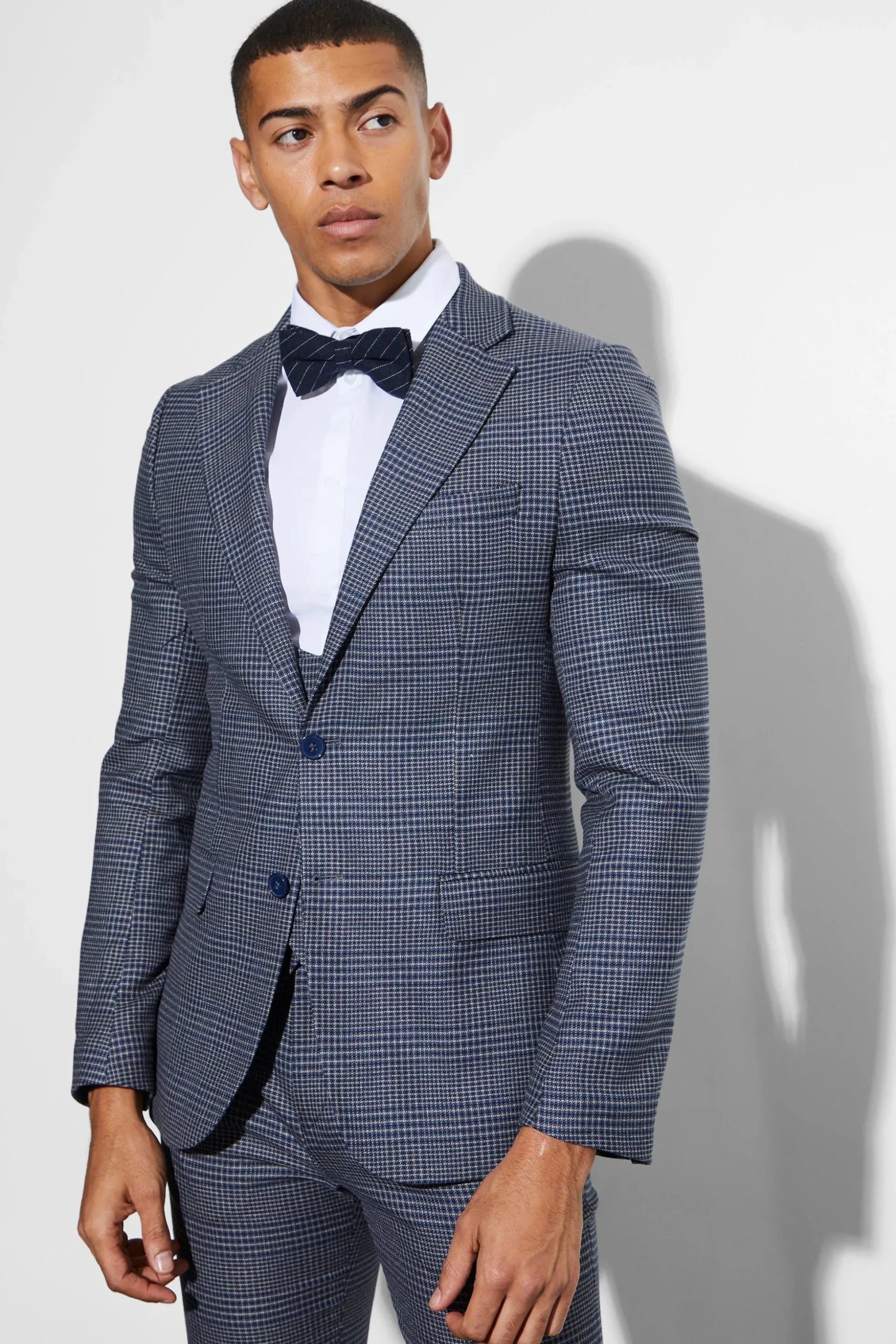 Skinny Fit Single Breasted Checked Blazer | BoohooMAN UK