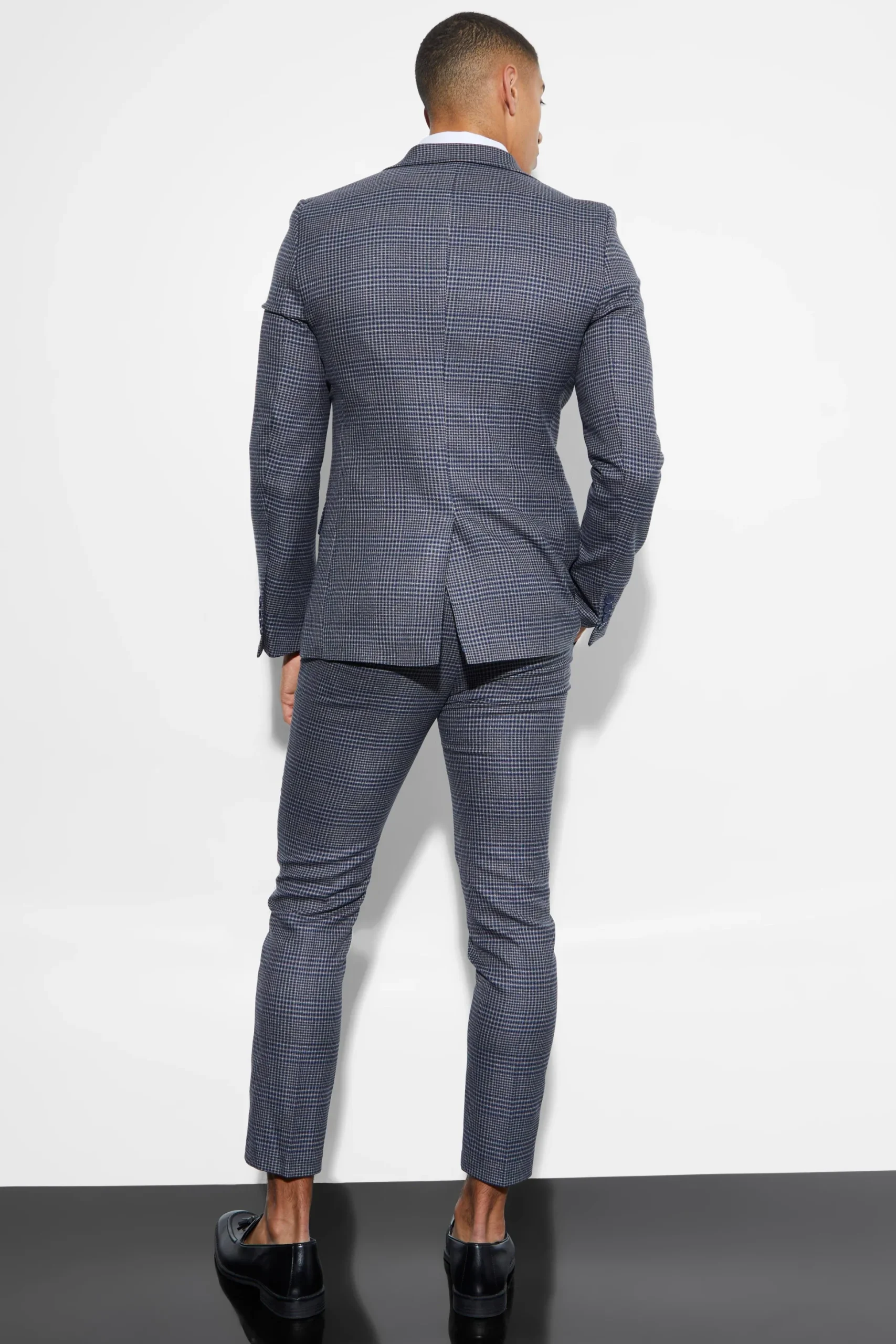 Skinny Fit Single Breasted Checked Blazer | BoohooMAN UK