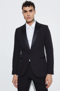 Skinny Fit Single Breasted Tuxedo Jacket | BoohooMAN UK