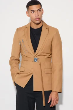 Skinny Fit Single Breasted Wrap Belt Blazer | BoohooMAN UK
