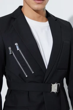 Skinny Fit Zip Detailed Suit | BoohooMAN UK