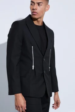 Skinny Fit Zip Hem Suit | BoohooMAN UK