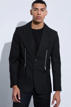 Skinny Fit Zip Hem Suit Jacket | BoohooMAN UK
