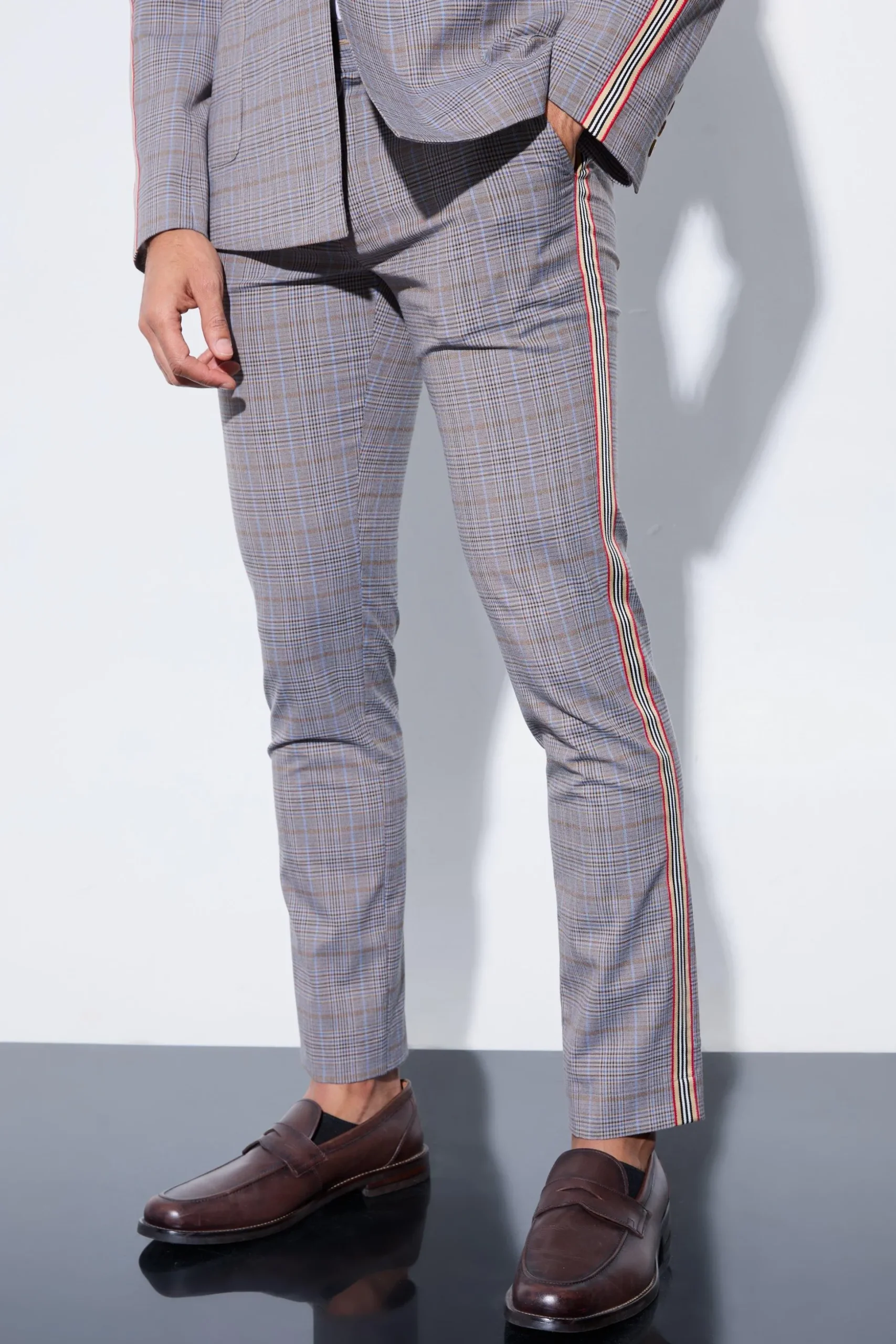 Skinny Fixed Waist Tailored Check Trouser | BoohooMAN UK