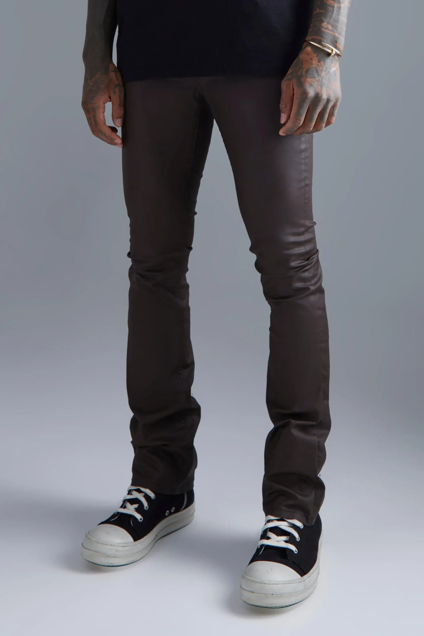 Skinny Flare Coated Jeans | BoohooMAN UK