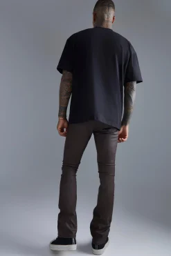 Skinny Flare Coated Jeans | BoohooMAN UK