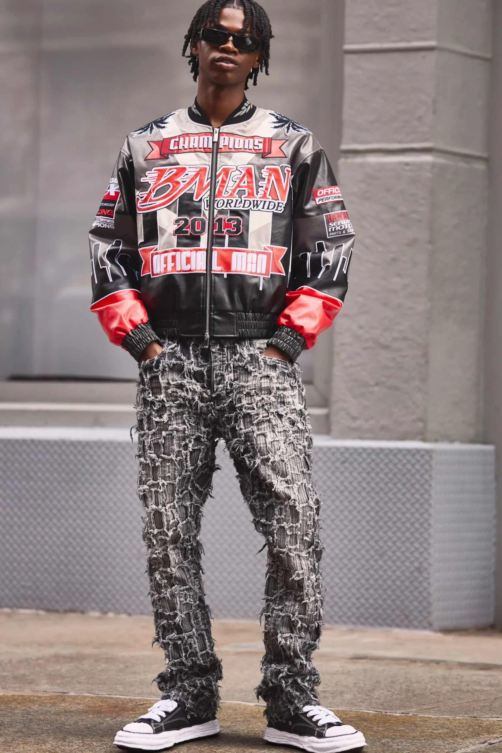 Skinny Flare Extreme Patchwork Jeans | BoohooMAN UK