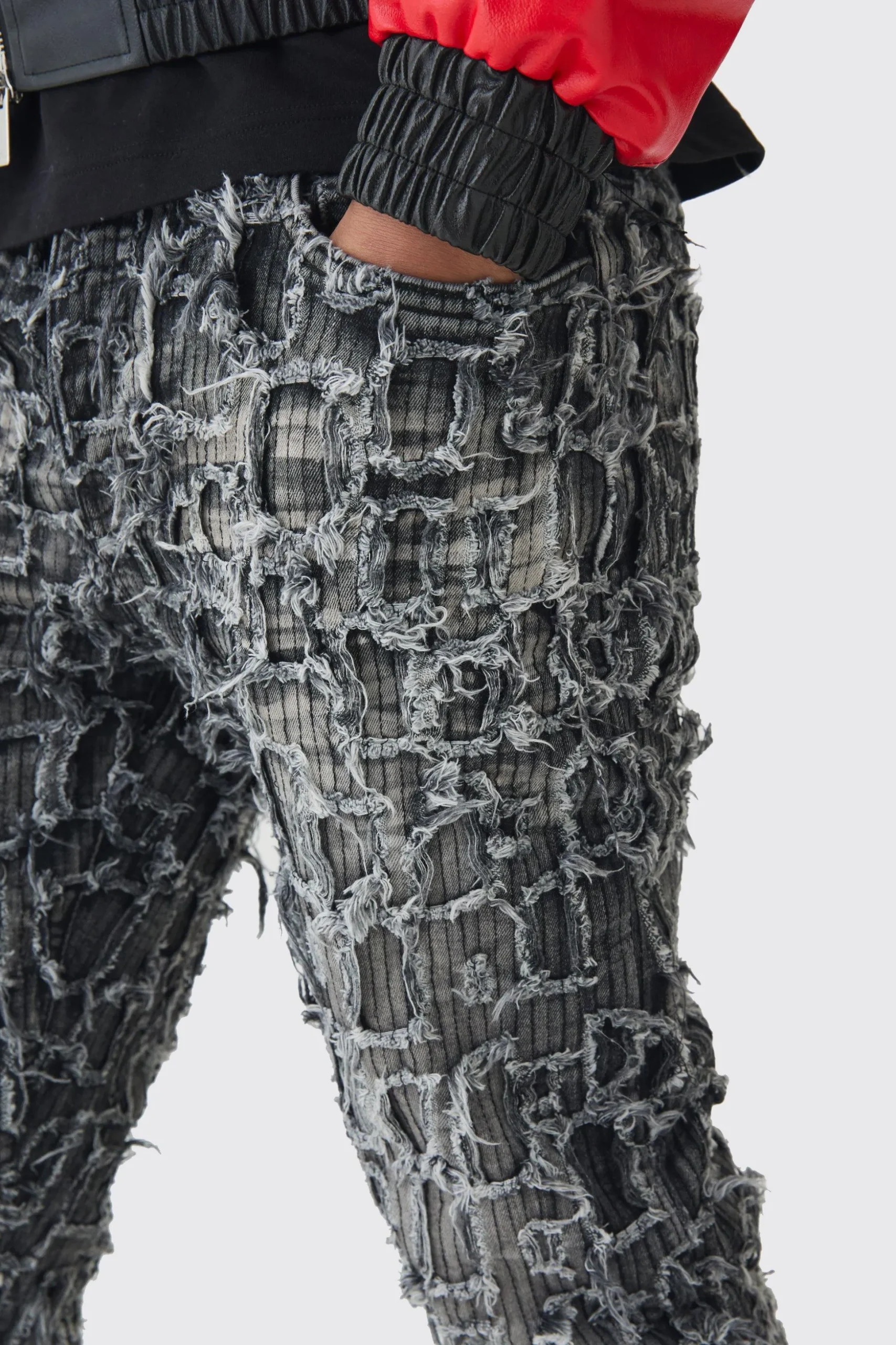 Skinny Flare Extreme Patchwork Jeans | BoohooMAN UK