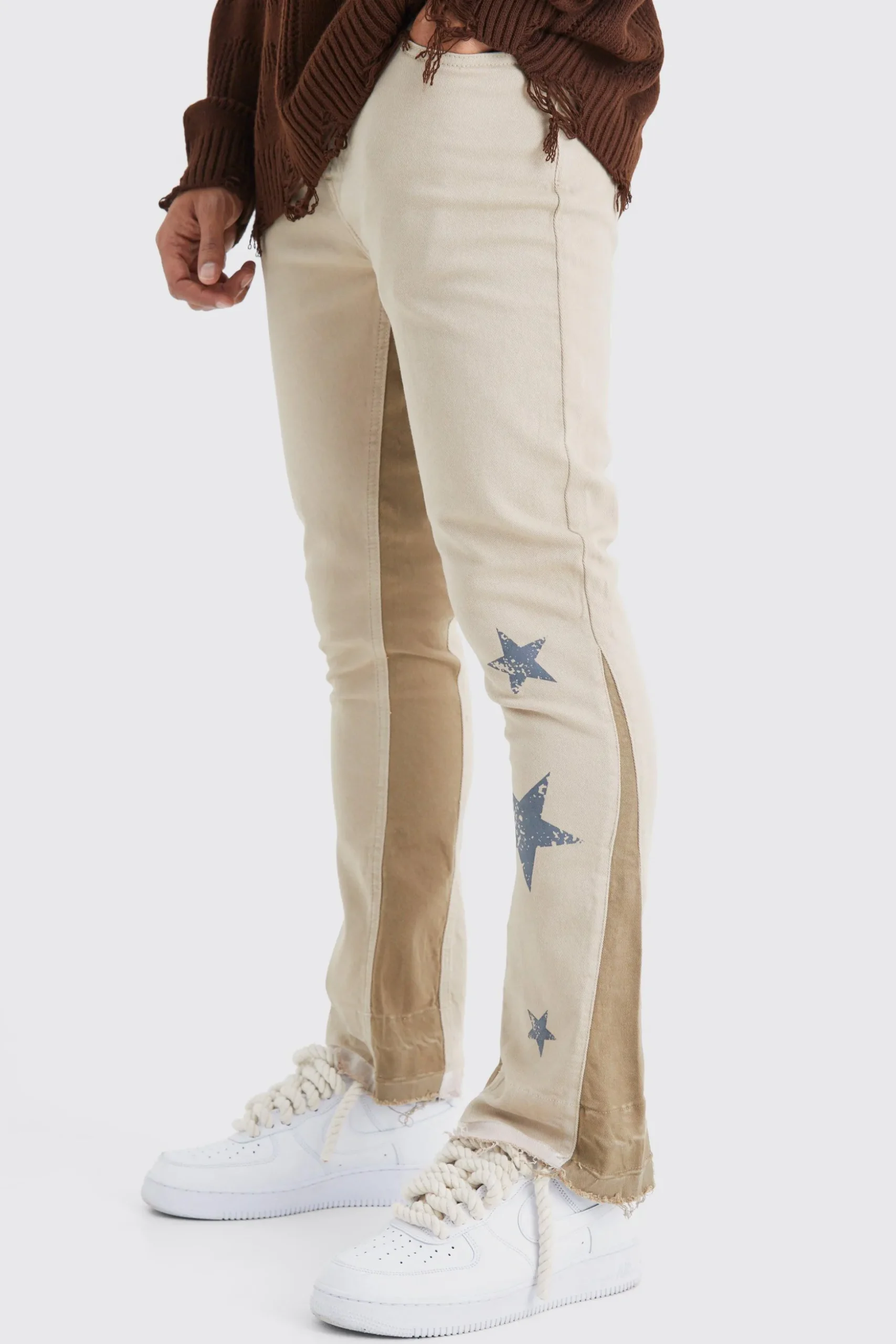 Skinny Flare Gusset Print Trouser | BoohooMAN UK