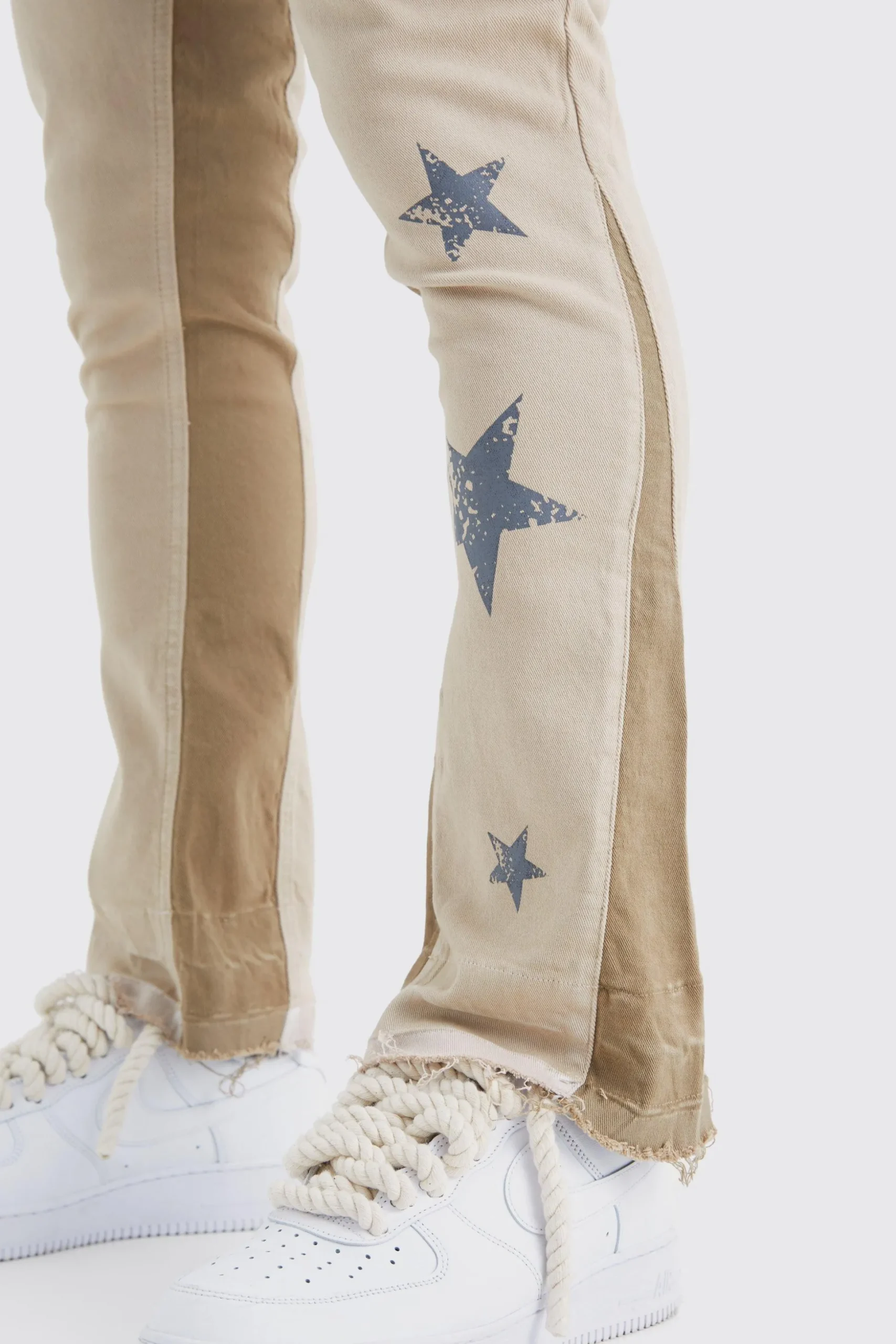 Skinny Flare Gusset Print Trouser | BoohooMAN UK