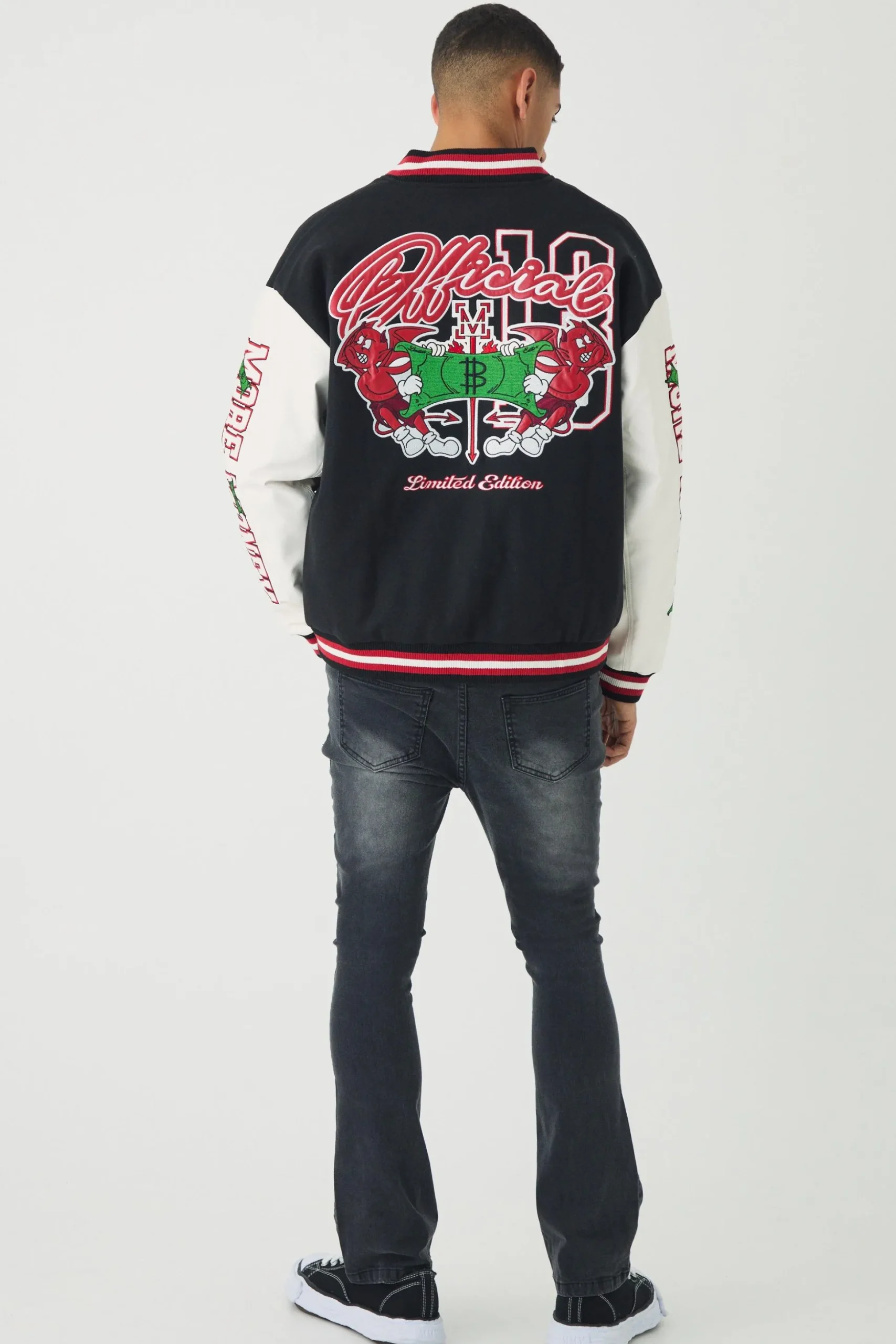 Skinny Flared Ripped Stitch Detail Paint Splatter Jeans | BoohooMAN UK