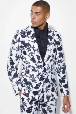 Skinny Floral Printed Suit Jacket | BoohooMAN UK