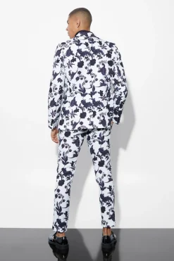 Skinny Floral Printed Suit Jacket | BoohooMAN UK