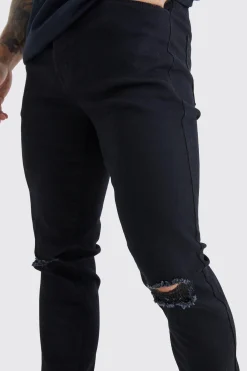 Skinny Jeans With Slash Knee | BoohooMAN UK