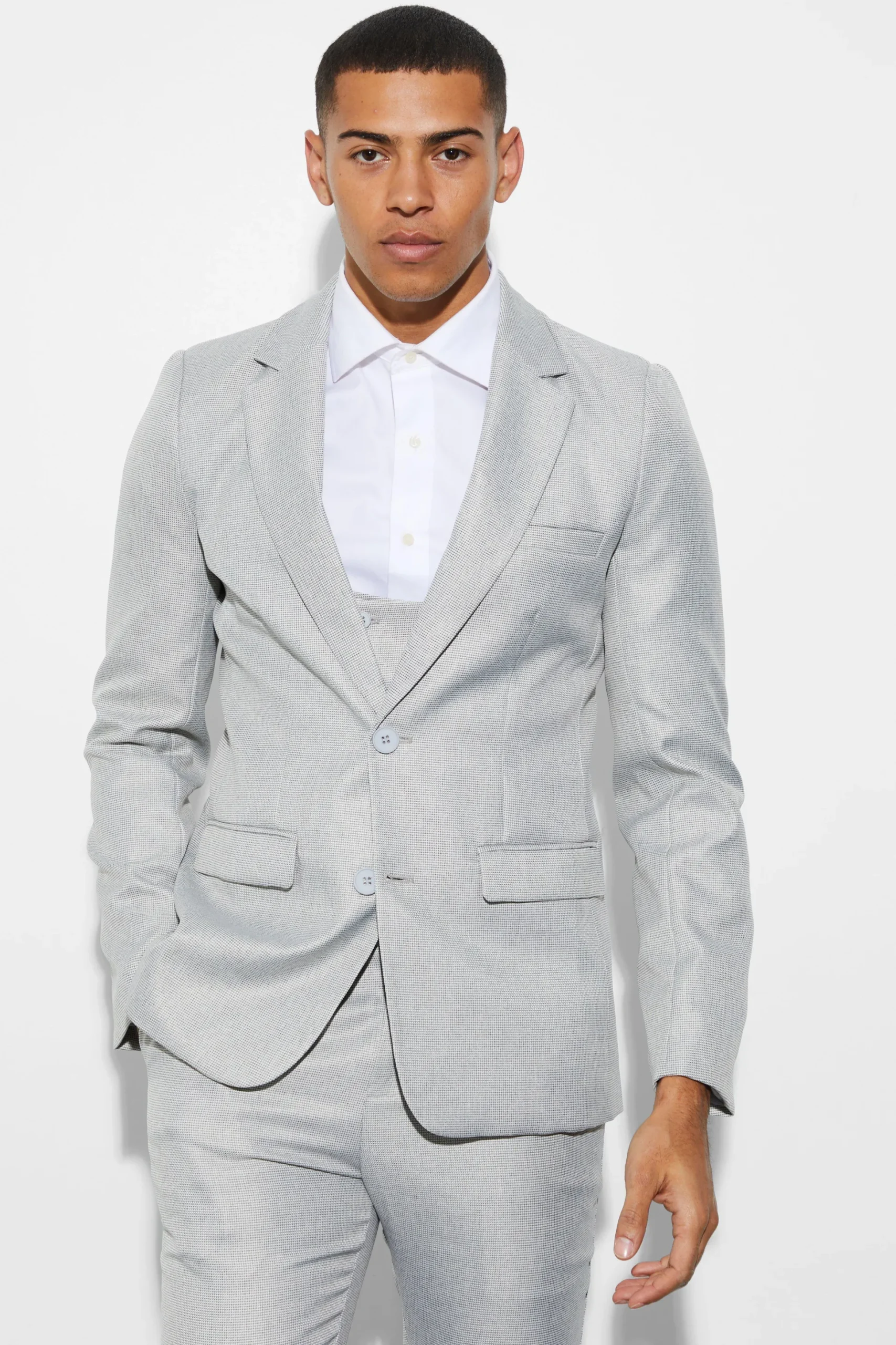 Skinny Mini Texture Three Piece Suit | BoohooMAN UK