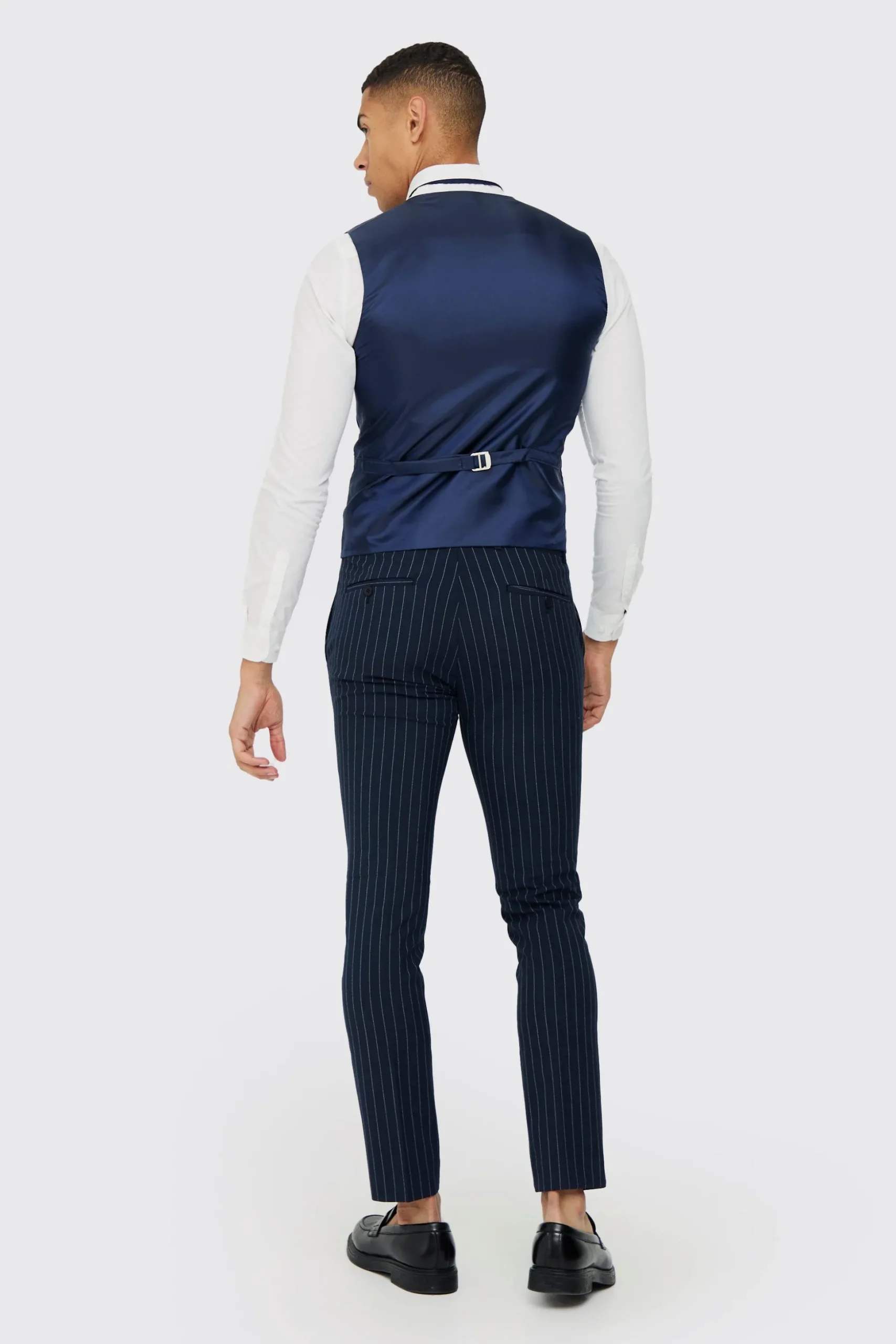 Skinny Navy Pinstripe Waistcoat | BoohooMAN UK