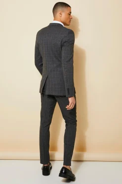 Skinny Single Breasted Check Suit Jacket | BoohooMAN UK