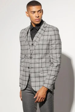 Skinny Single Breasted Check Suit Jacket | BoohooMAN UK