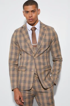 Skinny Single Breasted Check Suit Jacket | BoohooMAN UK