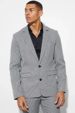 Skinny Single Breasted Dogstooth Suit Jacket | BoohooMAN UK