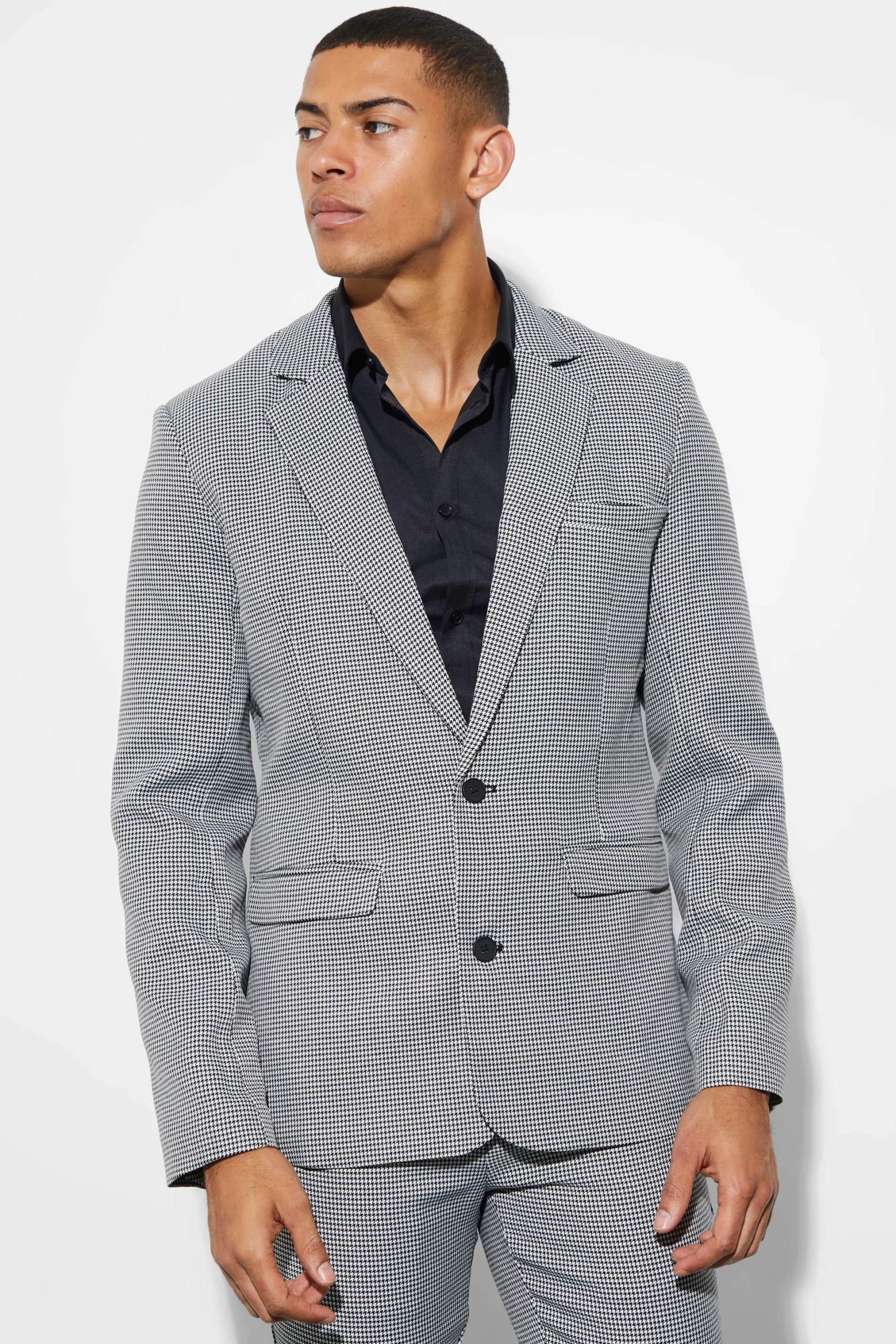 Skinny Single Breasted Dogstooth Suit Jacket | BoohooMAN UK