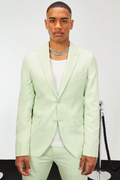 Skinny Single Breasted Linen Suit Jacket | BoohooMAN UK