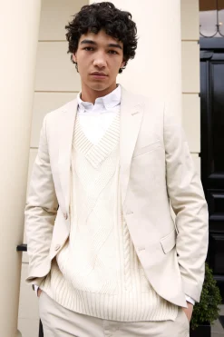 Skinny Single Breasted Linen Suit Jacket | BoohooMAN UK