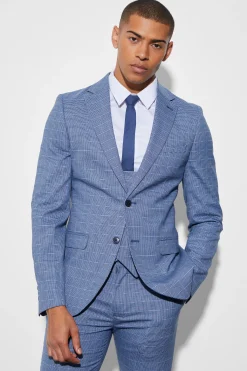 Skinny Single Breasted Micro Check Jacket | BoohooMAN UK