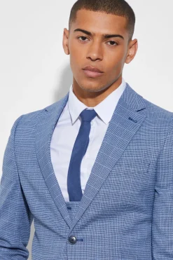 Skinny Single Breasted Micro Check Jacket | BoohooMAN UK