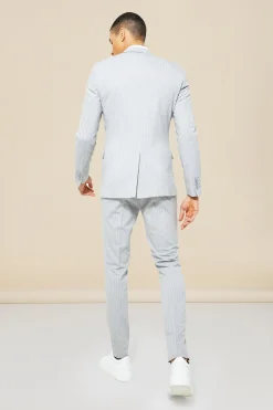 Skinny Single Breasted Pinstripe Suit Jacket | BoohooMAN UK
