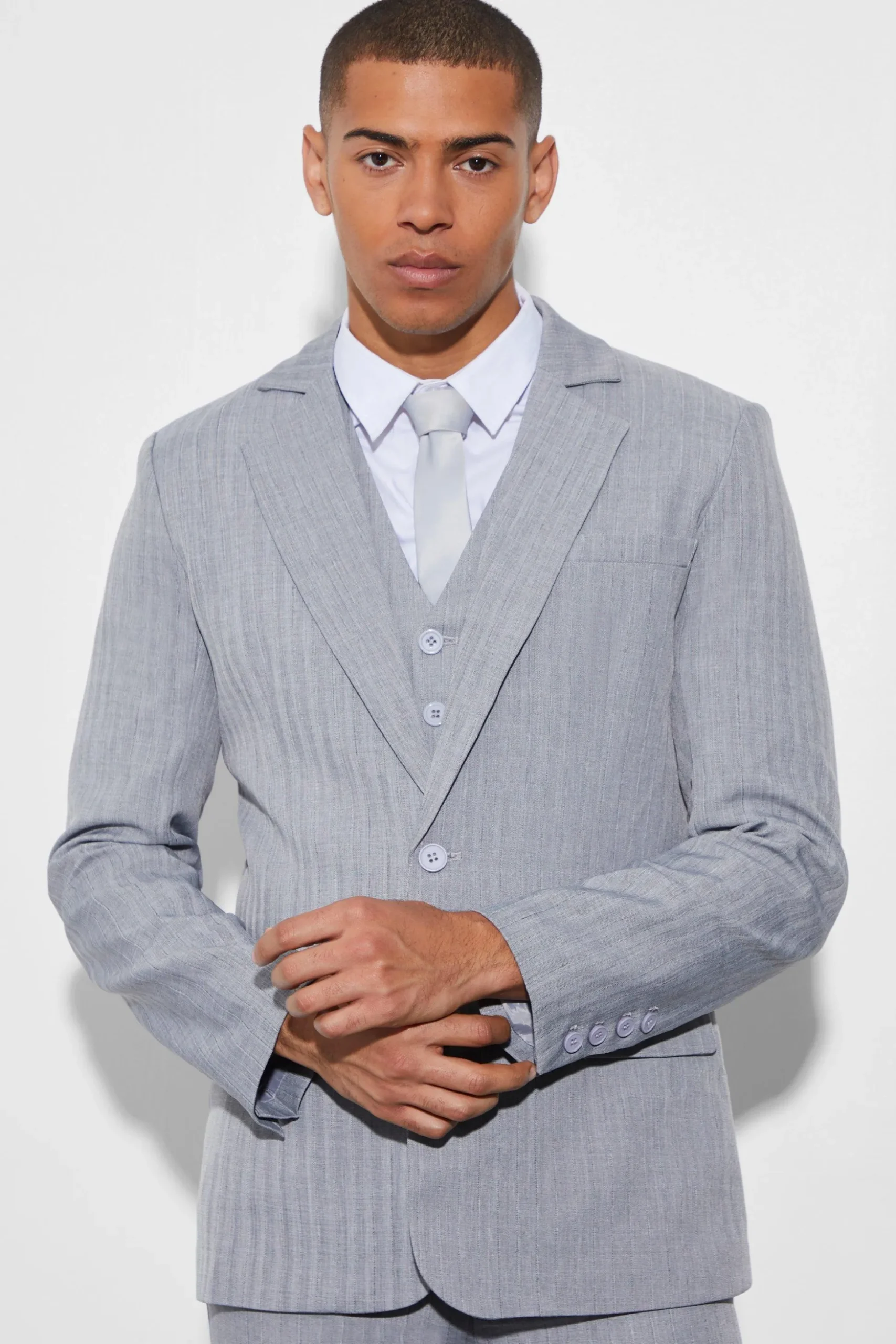 Skinny Single Breasted Textured Suit Jacket | BoohooMAN UK