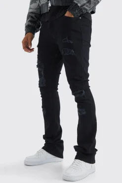 Skinny Stacked Distressed Ripped Jeans | BoohooMAN UK