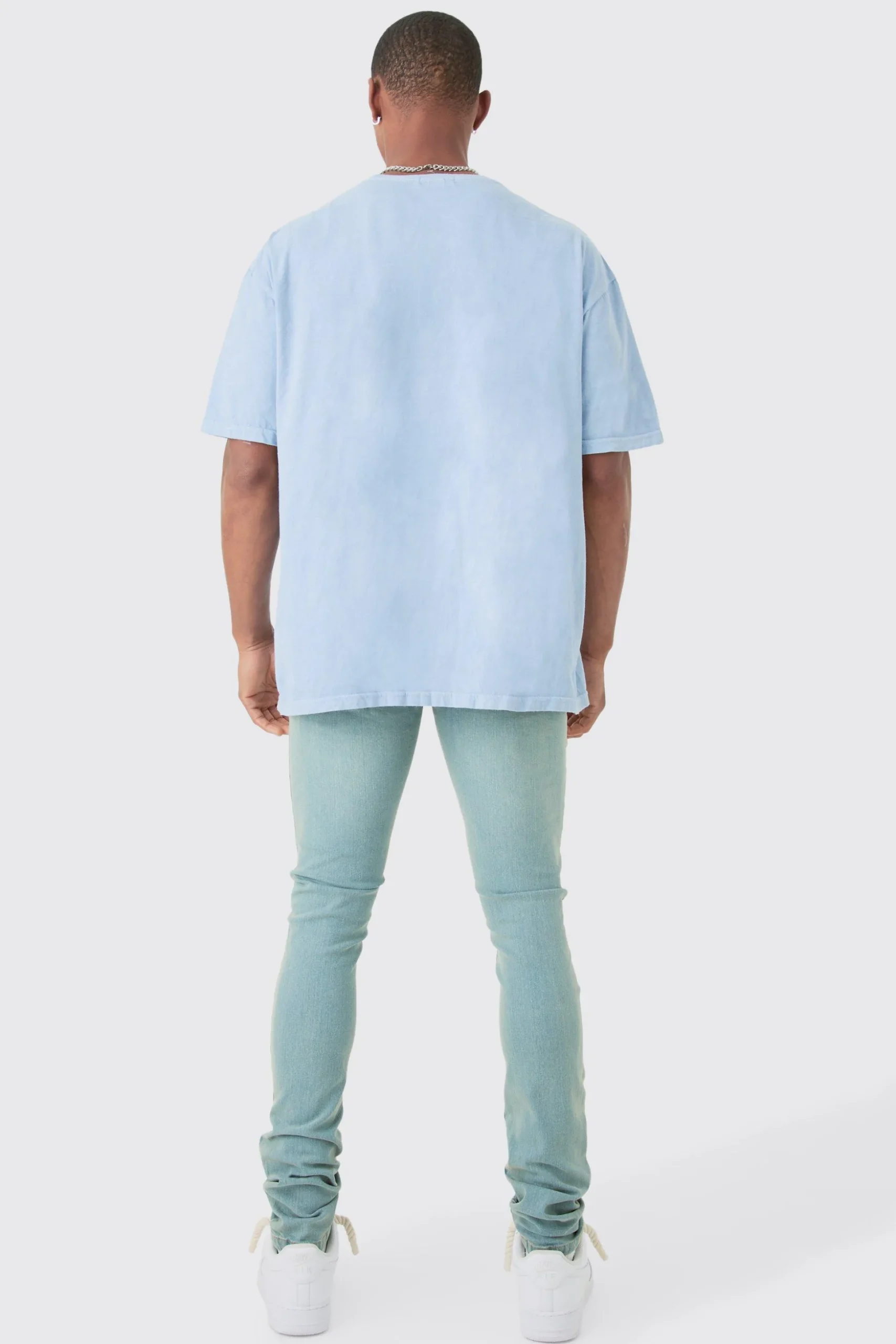 Skinny Stacked Distressed Ripped Jeans In Antique Blue | BoohooMAN UK