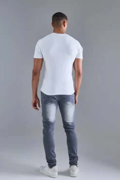 Skinny Stacked Distressed Ripped Jeans In Grey | BoohooMAN UK