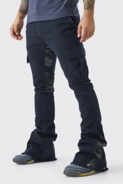 Skinny Stacked Flare Camo Gusset Cargo Trouser | BoohooMAN UK