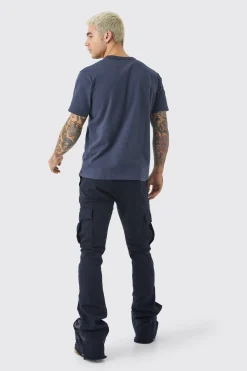 Skinny Stacked Flare Camo Gusset Cargo Trouser | BoohooMAN UK