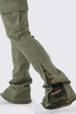 Skinny Stacked Flare Camo Gusset Cargo Trouser | BoohooMAN UK